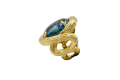 Colleen Lopez Sterling Silver Goldclad Oval Chrysocolla Twist Ring, Size 10