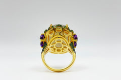 Colleen Lopez Sterling Silver Goldclad Moonstone, Chrome Diopside & Amethyst Ring, Size 7