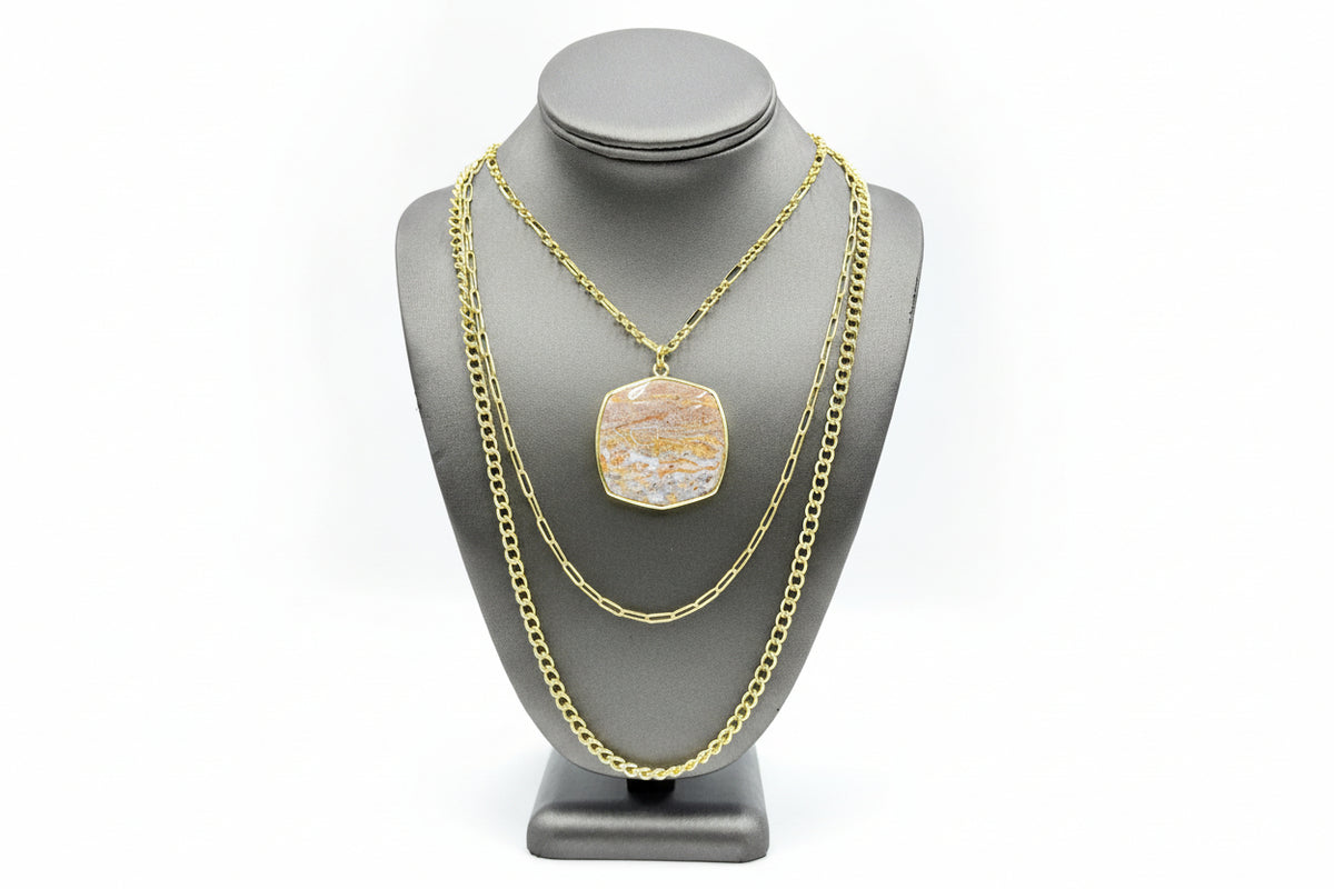 Connie Craig Carroll Jenna Gemstone Convertible Necklace Ocean Agate Goldtone
