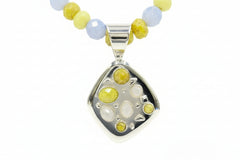 Jay King Green Opal Blue Agate Bezel Pendant Necklace 18" Sterling Silver