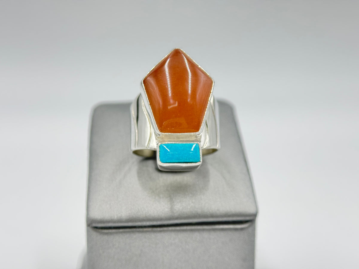 Jay King 925 Sterling Silver Sunstone Turquoise Geometric Ring Size 8