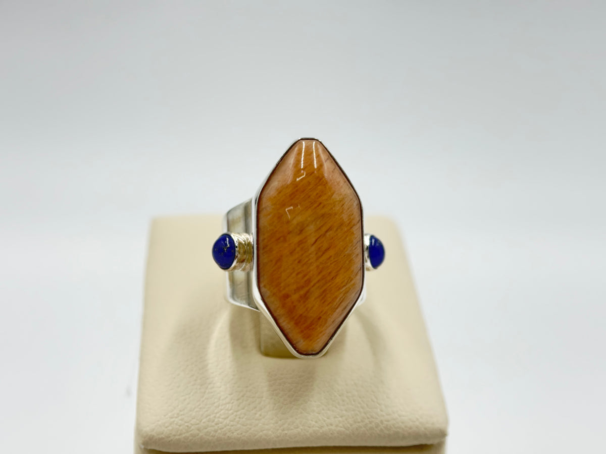 Jay King 925 Sterling Silver Peachstone Lapis Geometric Ring Size 8