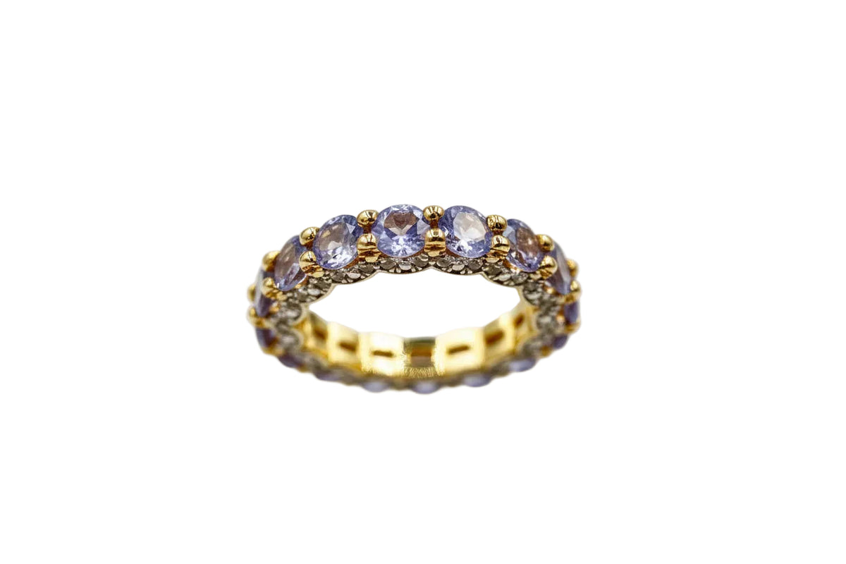 Rarities Sterling Sivler Goldclad Tanzanite & White Zircon Band Ring, Size 7