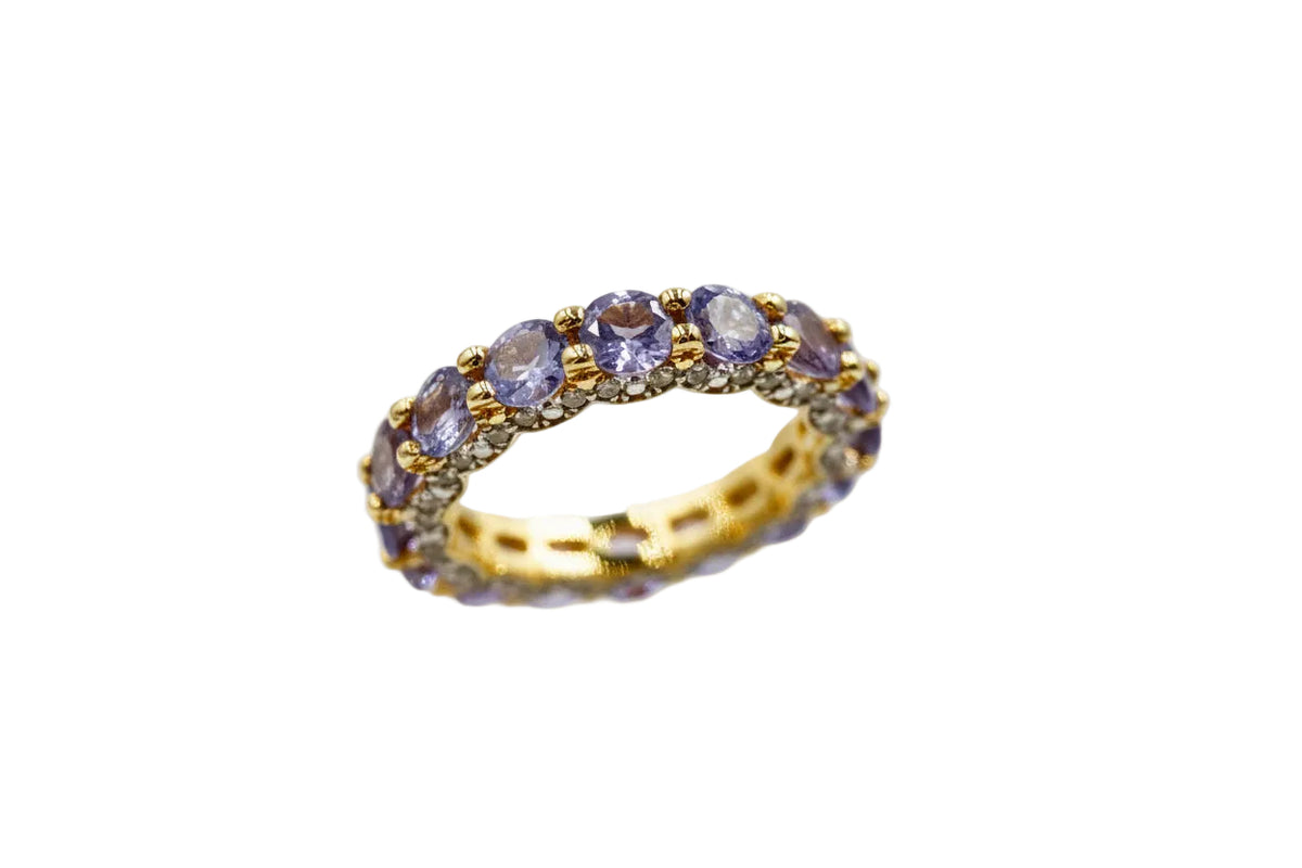 Rarities Sterling Silver Gold-clad Tanzanite & White Zircon Band Ring, Size 6