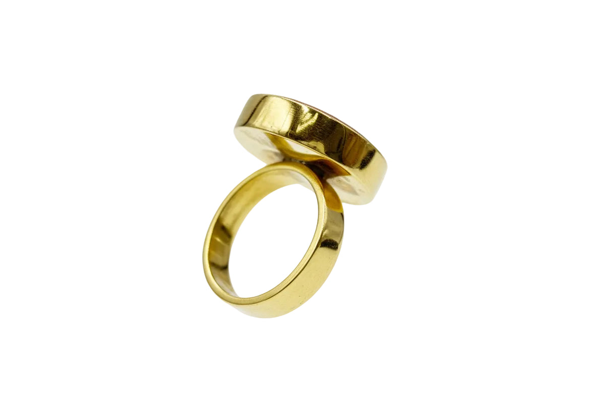 Soko Disc Gold tone Ring, Size 6