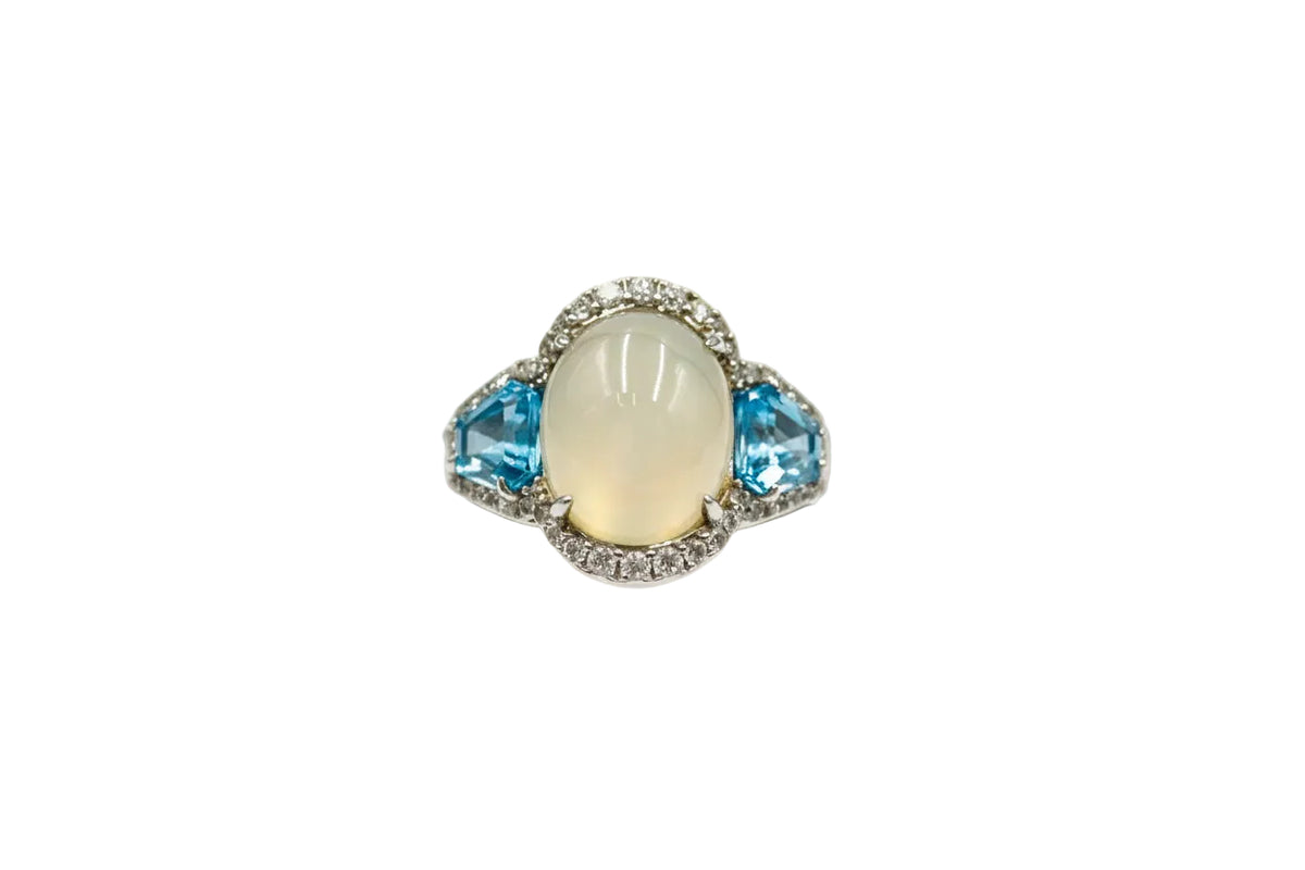 Affinity Gems Sterling Silver Oval Cut Moonstone & White Zircon Ring, Size 9