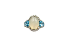 Affinity Gems Sterling Silver Oval Cut Moonstone & White Zircon Ring, Size 9