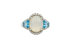 Affinity Gems Sterling Silver Oval Cut Moonstone & White Zircon Ring, Size 9