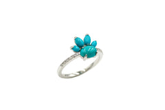 QVC Sterling Silver Oval Turquoise & Round Diamond Paw Print Ring, Size 6