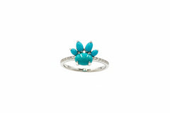QVC Sterling Silver Oval Turquoise & Round Diamond Paw Print Ring, Size 6