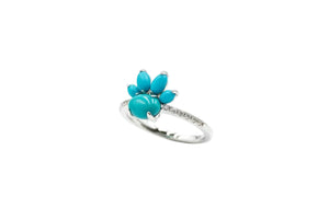 QVC Sterling Silver Oval Turquoise & Round Diamond Paw Print Ring, Size 6