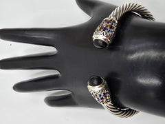 Bali RoManse Sterling Silver & 18k Accents Multi-gemstone Cuff Bracelet, 7-1/4"