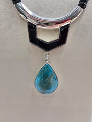 Jay King Sterling Silver Turquoise & Black Chalcedony Pendant Necklace, 18"