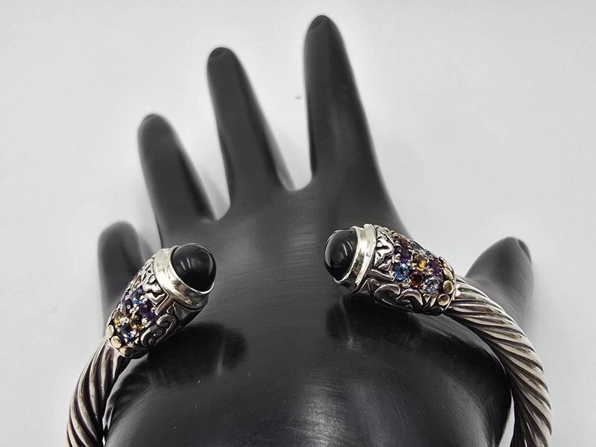 Bali RoManse Sterling Silver & 18k Accents Multi-gemstone Cuff Bracelet, 7-1/4"