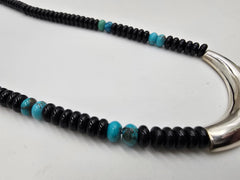 Jay King Sterling Silver Turquoise & Black Chalcedony Pendant Necklace, 18"