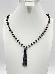 Joya Goldtone Deco Crushed Diamond and Gem Tassel Necklace