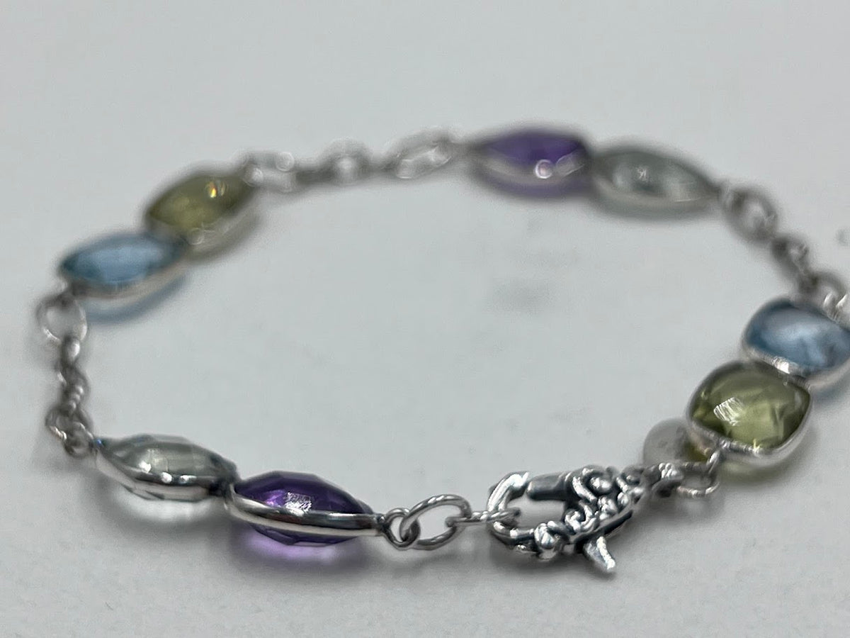 Artisan Crafted Sterling Silver Multi-Gemstone Bracelet – Small (6-3/4")
