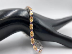Paul Deasy Sterling Silver 12.32Ct Hessonite & Rhodolite Line Bracelet, 6-3/4"