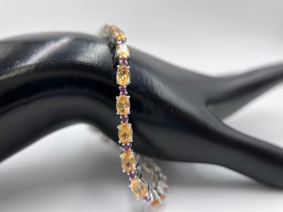Paul Deasy Sterling Silver 12.32Ct Hessonite & Rhodolite Line Bracelet, 6-3/4"