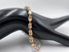 Paul Deasy Sterling Silver 12.32Ct Hessonite & Rhodolite Line Bracelet, 6-3/4"