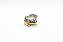 LiPaz Sterling Silver 2Tone Textured Rhodolite Crown Spinner Ring, Sz 7