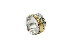 LiPaz Sterling Silver 2Tone Textured Rhodolite Crown Spinner Ring, Sz 7