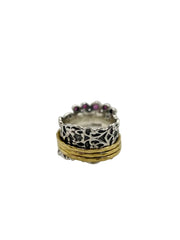 LiPaz Sterling Silver 2Tone Textured Rhodolite Crown Spinner Ring, Sz 7