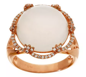 Moonstone & White Topaz Bold Sterling Ring Size 5