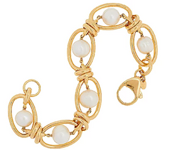 Honora Cultured Pearl White Ringed 8" Oval Link Bronze Bracelet 8"