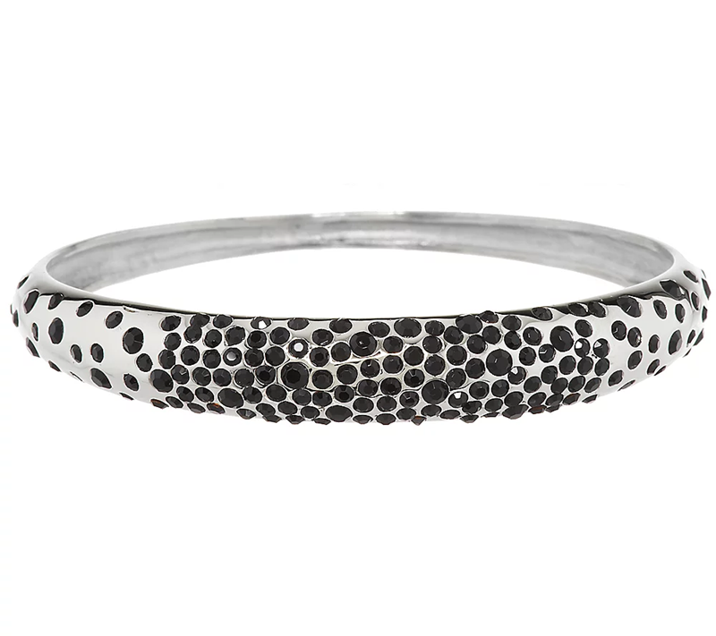 Stainless Steel Scattered Black Crystal Bangle Small