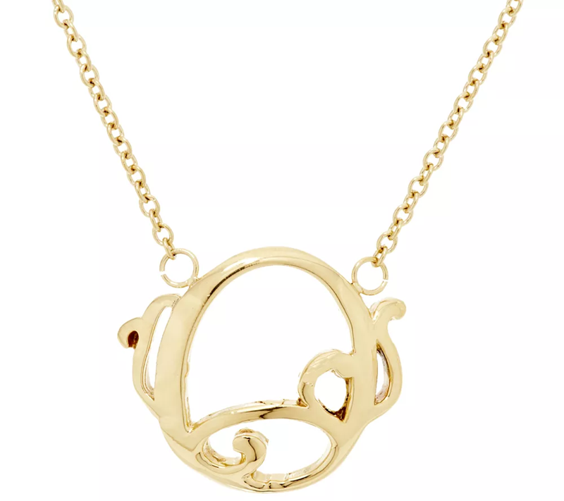 Stainless Steel Gold Tone Scroll Design Initial "O" Necklace