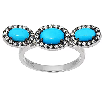 Graziela Gems Sleeping Beauty Turquoise & Zircon Sterling Wave Ring Size 5