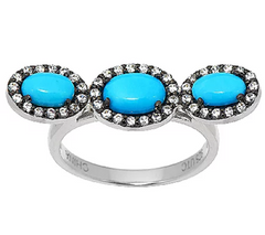 Graziela Gems Sleeping Beauty Turquoise & Zircon Sterling Wave Ring Size 5