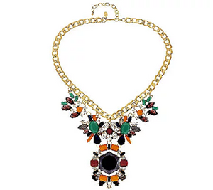 Joan Rivers Jeweled Gold Tone Statement Necklace on 18" Curb Chain