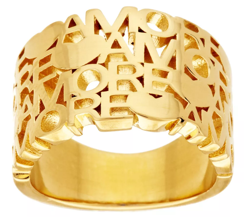Bronzo Italia Gold Tone Polished "Amore" Tapered Band Ring, Size 8