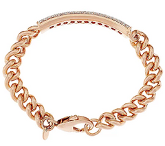 Bronze Pave' Crystal ID Curb Link Rose Polished Bracelet by Bronzo Italia 7-1/4"