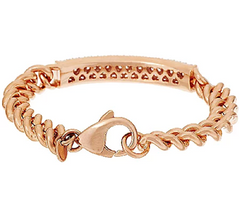 Bronze Pave' Crystal ID Curb Link Rose Polished Bracelet by Bronzo Italia 7-1/4"