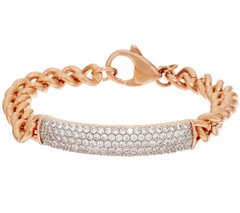 Bronze Pave' Crystal ID Curb Link Rose Polished Bracelet by Bronzo Italia 7-1/4"