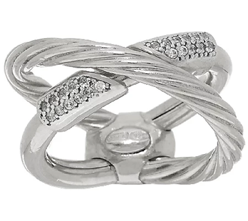 Italian Silver Sterling Diamonique X-Design Ring Size 6