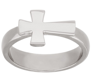 Bronze  Silver Tone Polished Horizontal Cross Ring by Bronzo Italia Size 6