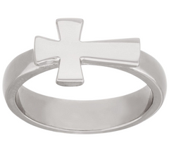 Bronze  Silver Tone Polished Horizontal Cross Ring by Bronzo Italia Size 6