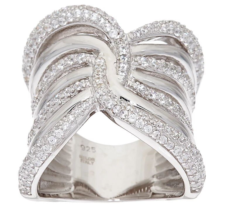 Italian Silver Sterling Wide Polished Crystal Band Ring Size 5