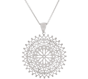 Bronze Cut-Out_Crystal Silver Tone Pendant w/18" Chain by Bronzo Italia