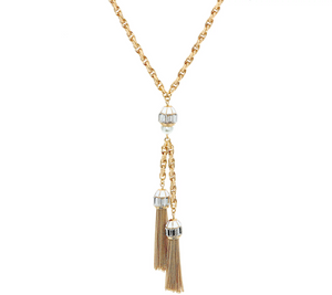 C. Wonder 28-1/4" Rope "Y" Necklace with White Double Tassel Station