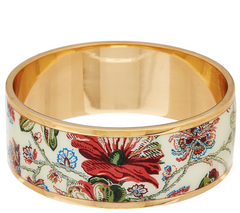 C. Wonder Set of 3 Floral Print & Solid Enamel Round Slip-on Cream/Red Bangles Large