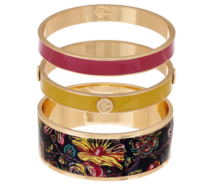C. Wonder Set of 3 Floral Print & Solid Enamel Round Slip-on Navy/fuchsia Bangles Avg