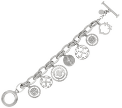 C. Wonder Knife Edge Rolo Link Signature Silver Tone Charm Bracelet Avg