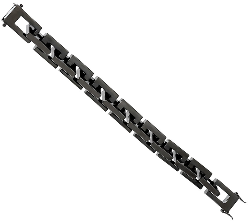 Bronze Black Polished Rectangle Link Bracelet by Bronzo Italia 8" Fit