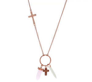 Rose Tone Stainless Steel Multi-Cross Chain Necklace