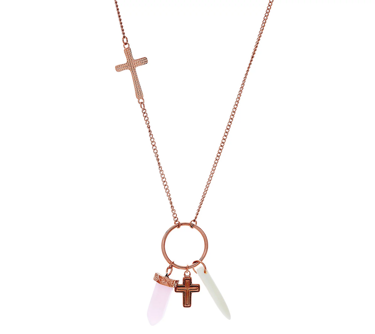 Rose Tone Stainless Steel Multi-Cross Chain Necklace